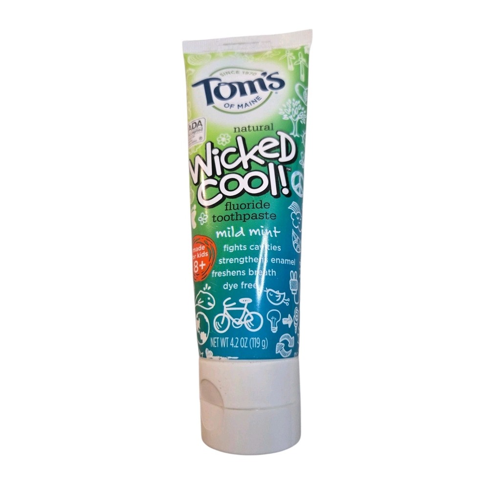 Toms of Maine Wicked Cool Kids Fluoride Toothpaste Mild Mint 4.2 oz Dye Free ADA